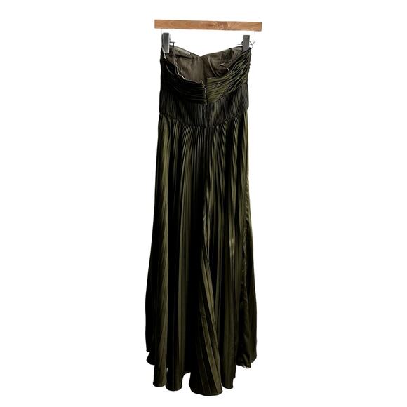 AMUR Belle Strapless Pleated Maxi Dress Formal Gown Olive Green - Picture 3 of 5